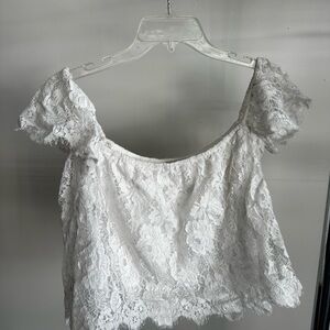 Show Me Your MuMu White Lace Off-Shoulder Blouse